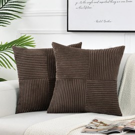 FDTERN Set of 2 Dark Brown Corduroy Cushion Covers, 40 x 40 cm, Soft Modern Decorative Cushion Covers, Sofa Cushion, Boho Decoration for Sofa, Bedroom, Living Room, Balcony