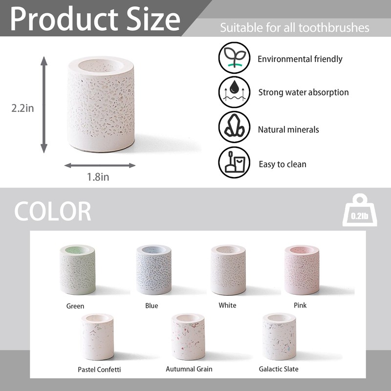 DiatZeno Single Toothbrush Holders for Bathrooms - Diatomite Quick-Dry Organizer,