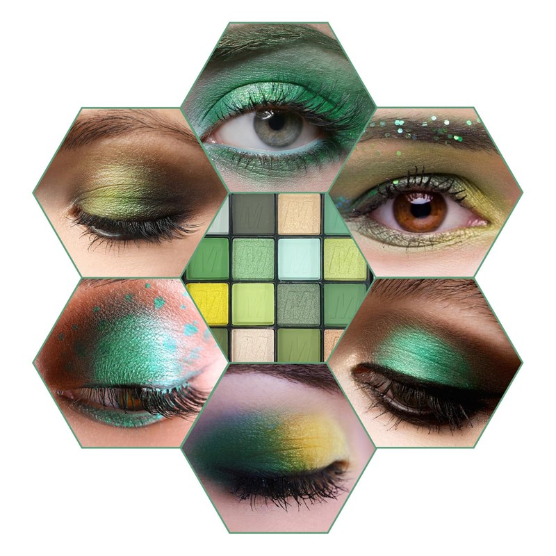 Fychuo Green Eyeshadow Palette Glitter Eyeshadow 16 Colours Eyeshadows Make