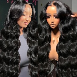 Redice 34Inch Human Hair Wigs for Women 13x6 HD Transparent Lace Front Wigs Human Hair 200% Density Glueless Wigs Body Wave Lace Front Wigs Human Hair Pre Plucked with Baby Hair