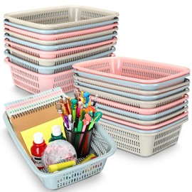 Geelin 18 Pcs Storage Baskets Plastic Mesh Organizer Basket Classroom Bins Colored Storage Bins Colorful Storage Trays for Paper Desk Shelf Home School Office Drawer, 11.4 x 7.9 x 3 inch