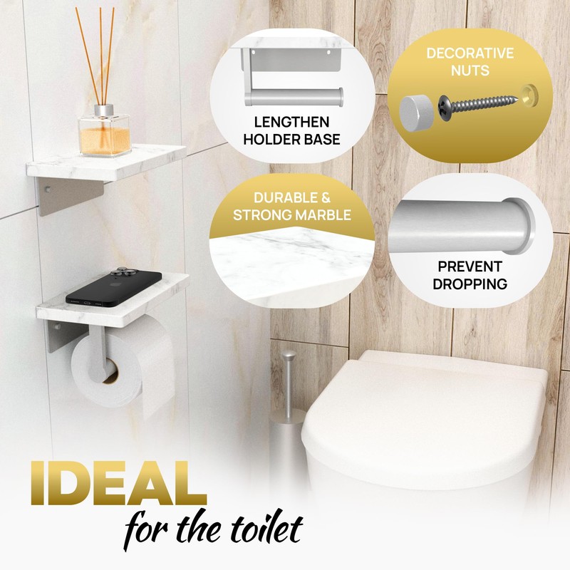 STYLWARE 2 Shelve Toilet Paper Holder with Natural Marble Shelf,