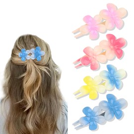 CAVETEE Flat Claw Clips for Women,Hawaiian Gradient Flower Lay Flat Hair Clips for Women Girls Thick & Thin Hair