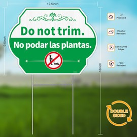 Do Not Trim Yard Sign with Stake, Bilingual Do Not Trim Signs in English and Spanish, 2Pack-12.5"x9.5" Corrugated Plastic No Trim Sign, Double Sided, UV Protected, Fade Resistant, Easy to Mount