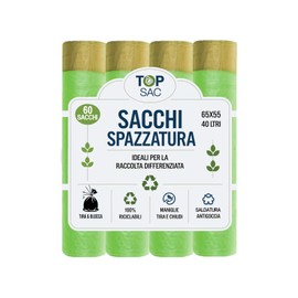 GECO Green ECOmmerce - 60 Waste Bags 40 Litres - 55 x 65 cm with Pull and Close Handles | Waste Bin Bags for Separated Collection - Anti-Drop, Ultra Resistant, Green