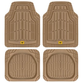 CAT CAT® ToughRide™ Heavy-Duty 4 Piece Rubber All Season Floor Mats for Car Truck Van SUV, Beige - Premium Trim to Fit Car Floor Mat, All Weather Deep Dish Automotive Floor Mats, Total Dirt Protection