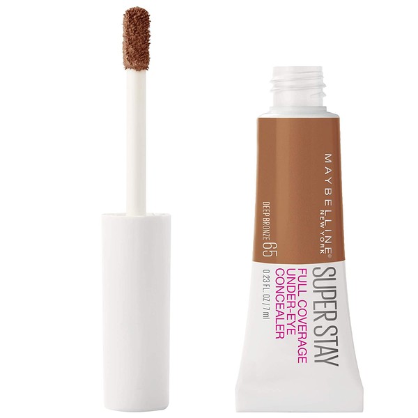 Maybelline Super Stay Super Stay Full Coverage, Brightening, Long Lasting, Under-eye Concealer Liquid Makeup For Up To 24H Wear, With Paddle Applicator, Deep Bronze, 0.23 fl. oz., 65 Deep Bronze
