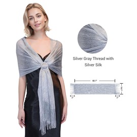 DiaryLook Stole for Evening Dress Glitter Scarf Silver Women's Festive 20s Silver Dress, Metallic Silver Grey