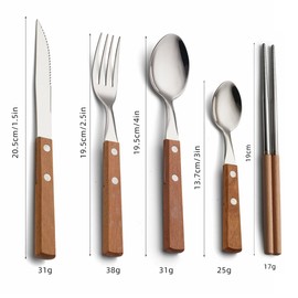 Today's Present Stainless Steel Reusable Travel Utensils Set with Case, Healthy & Eco-Friendly 6 Pcs Fork Spoon Knife Chopsticks Wooden Handle Silverware Set for Home Kitchen Camping Travel