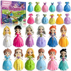 2025 Princess Advent Calendar for Kids, 24 Day Christmas Countdown Toys with Dress Up, Princess Deformation Toys Including 12 Dolls & 12 Clothes, Xmas Gifts for Girls Teens Holiday Party Favor Aged 3+