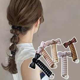 Solid Color Bow Decor Hair Tie, 5 Counts/set Cute Hair Accessories for Women & Girls, Minimalist Headwear Suitable for Thick Hair