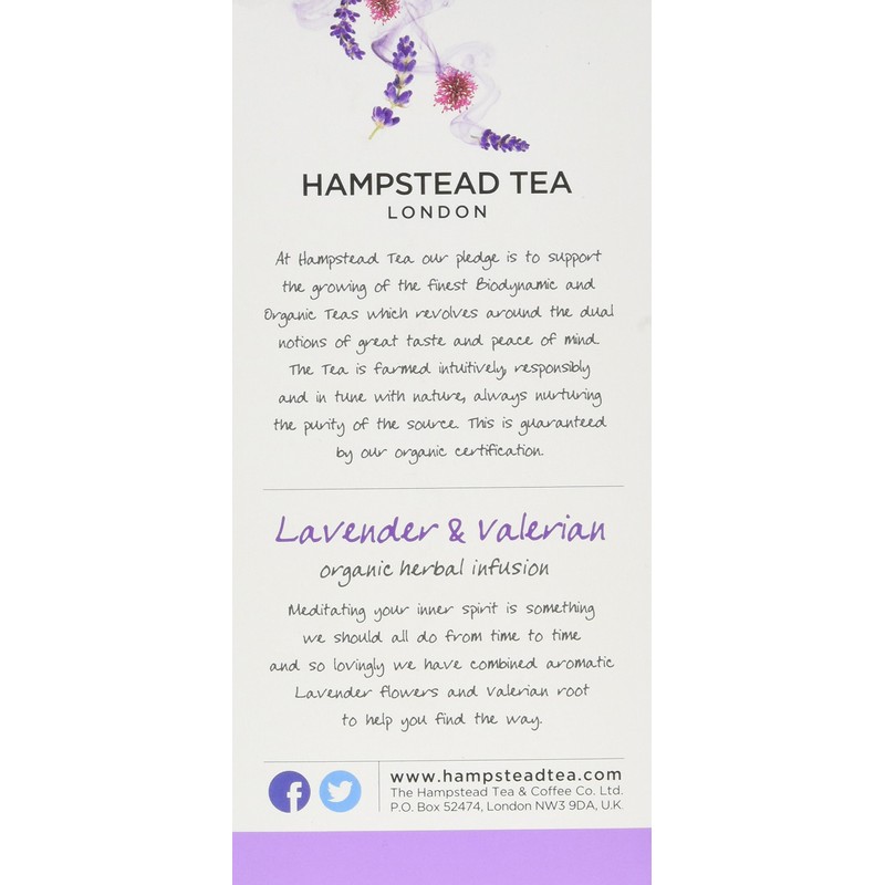 Hampstead Tea Organic Meditate Lavender and Valerian Sachets, Pack of