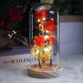 Cava Heat Lake Eternal Red Rose in Glass Dome - Glowing Romantic Gift with Butterfly & Crystals, Mothers Day Birthday Gifts for Women Wife Mom Grandma