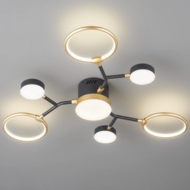 zhllmq Modern Chandeliers Light Fixture, Modern Black Gold Industrial Farmhouse LED 4000K Lighting Rustic Sputnik Chandelier Ceiling Lamp for Kitchen Bedroom Living Room Hallway (7-Light)