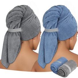 ytorgr 2 Stück Mikrofaser Handtuch für Langes Haar/ 100 x 60 cm Premium Haarturban mit Elastischem Band/Schnell Trocknend Super Saugfähig