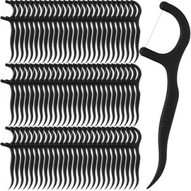 200 Count Floss Picks Bulk Non Breakable Tooth Flosser Dental Sticks for Adults Teeth Cleaning Flossers Family Pack Travel(Black) - Color: Black