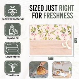 Reusable Bread Bags, 2 Pack, Premium Linen and Beeswax Bread Bags, Sourdough Bread Bags, Bread Bags for Homemade Bread, Bread Storage Bag, Sourdough Bread (Olive Leaf/Almond Branch)