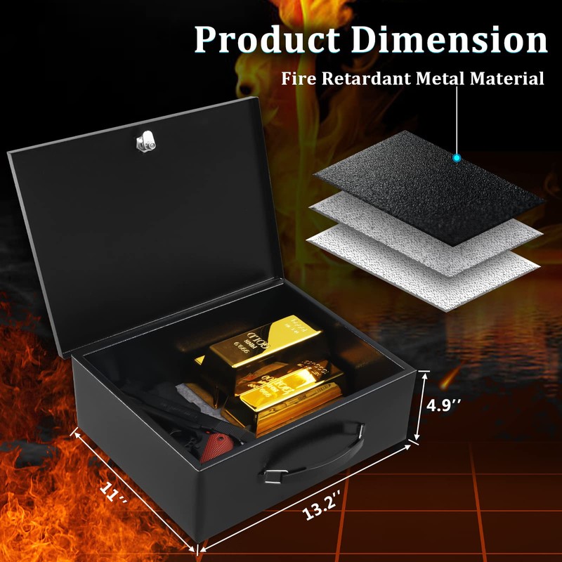 Dalmbox Portable Metal Safe Box with Key Lock - Fire