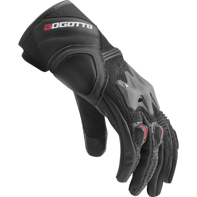 Bogotto Xatran Perforated Motorcycle Gloves, Black, S