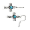 Sterling Silver Antiqued Recon Turquoise Cross Shepherd Hook Earrings (Length=33)