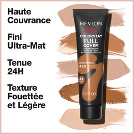 Revlon ColorStay Full Cover Longwear Matte Foundation Heat and Sweat Resistant Lightweight Face Makeup Caramel (425) 30ml