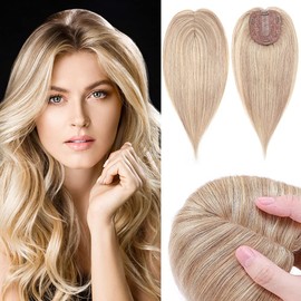 SEGO Clip in Hair Topper For Women, No Bangs Remy Human Hair Toppers Silk Base Top Wiglet Hairpieces for Hair Loss Thinning Hair Cover Grey Hair 4 Clips