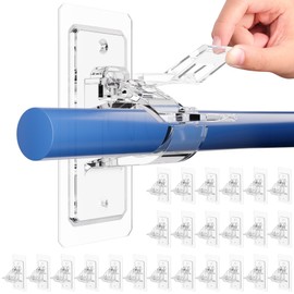 24-Pack No Drill Needed Curtain Rod Holders Brackets, Self Adhesive Rod Holder Hooks, Multipurpose Nail Free Stick on Curtain Rod Hooks, Curtain Hangers for Dorm, Bathroom, Bedroom, Livingroom Decor