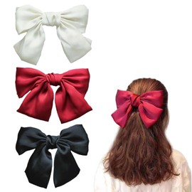 3PCS Bow Hair Clip Hair Bows Barrettes Solid Color for Women Big Bowknot Hairpin French Soft Satin Silky Hair Bows(3 Color)