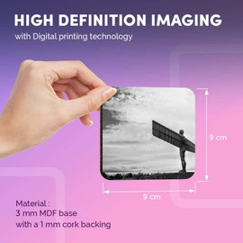 Destination Vinyl ltd Great Coasters (Set of 4) Square - BW - Angel Of The North Newcastle England UK Drink Glossy Coasters/Tabletop Protection for Any Table Type #43632