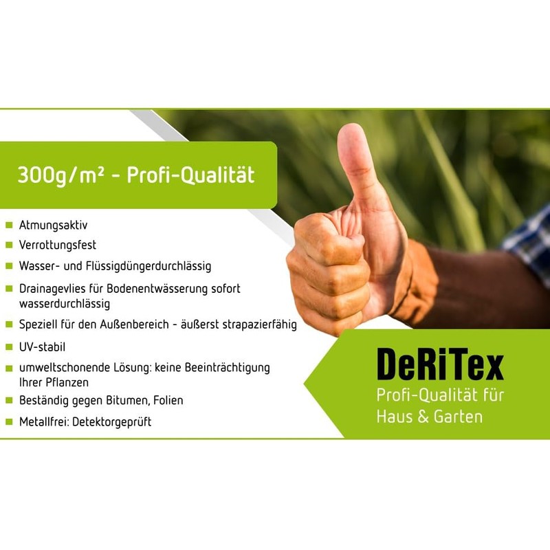 DeRiTex 300 g/m² drainage fleece, filter fleece GRK2 (1 m