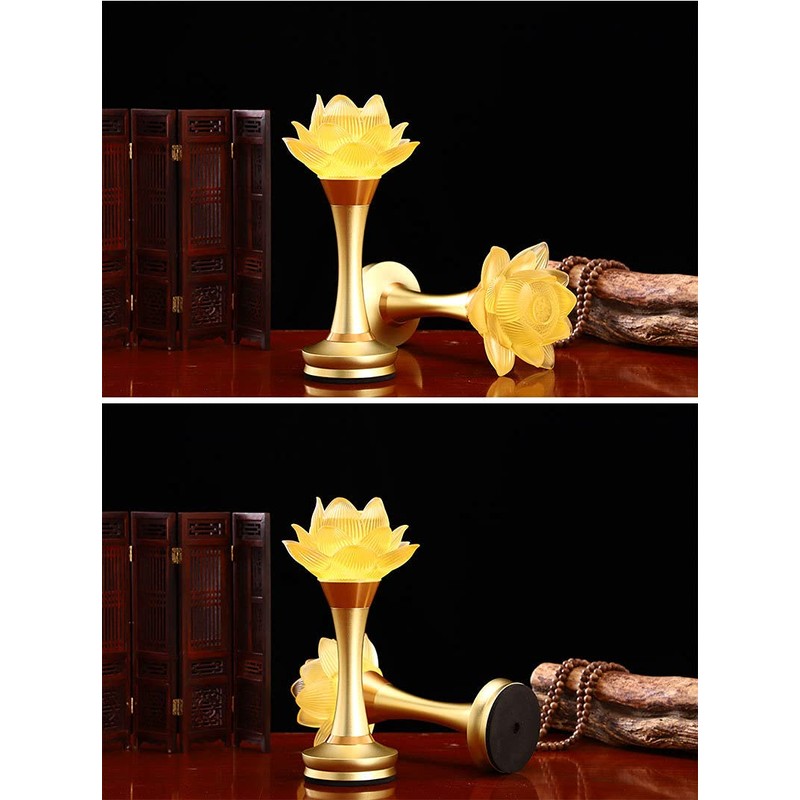 Omeet 1Pair - LED Glazed Lotus Buddhist Lamp, Light offering