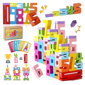 nnOuOnn Wooden Number Building Blocks, Number Blocks Toys for Kids, 1-10 Wooden Numberblocks with Instruction Card, Educational Wood Blocks for Learning Games (A)