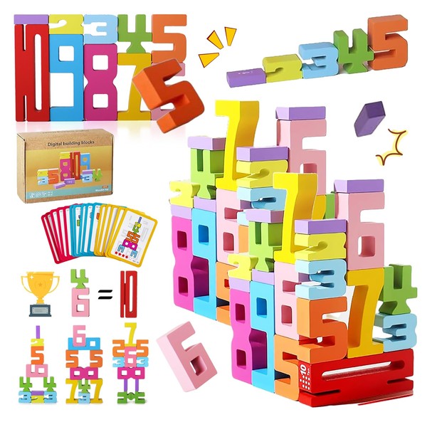 nnOuOnn Wooden Number Building Blocks, Number Blocks Toys for Kids,