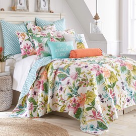 Levtex Home - Malana Quilt Set - King/Cal King Quilt + Two King Pillow Shams - Tropical - Green, Coral, Plum, Teal - Quilt (106x92in.) and Pillow Shams (36x20in.) - Reversible - Cotton Fabric