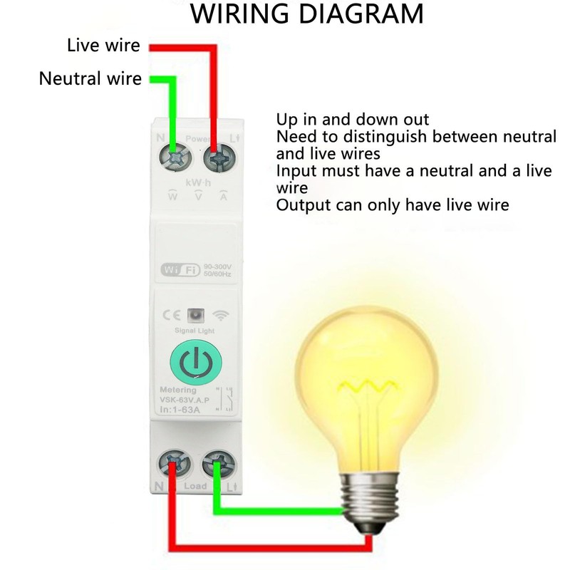 WiFi Switch Circuit Breaker, 63A DIN Rail Mount Smart Circuit