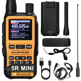 BAOFENG UV 5R Mini Long Range Walkie Talkie Bluetooth Programming AM FM NOAA Flashlight Rechargeable Type-C Charging U/V Handheld Two Way Ham Radio with Earpiece 771Antenna Survival Gear (Orange 1PCS)