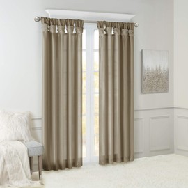 Madison Park Emilia Faux Silk Curtain with Privacy Lining, DIY Twist Tab Top, Window Drapes for Living Room, Bedroom and Dorm, 50x95, Pewter