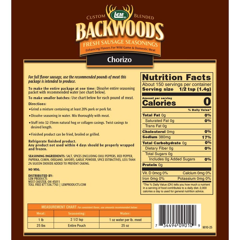 LEM Backwoods Chorizo Fresh Sausage Seasoning