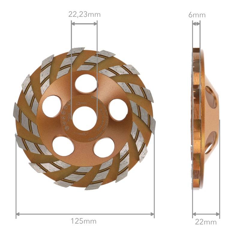 PRODIAMANT Premium Diamond Cup Wheel 125mm x 22.2mm TurboSpeed+ Diamond