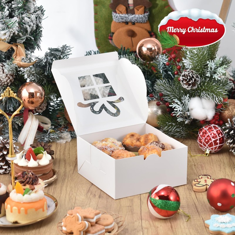 COTOPHER 18Pcs Christmas Cookie Boxes with Window, 6x6x3 inch White