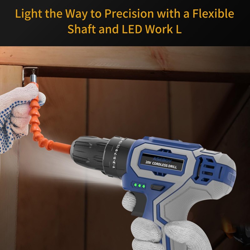Aseboy Cordless Drill with Battery and Charger, 20V Drills for