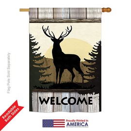 Breeze Decor H110110 Welcome Deer Nature Wildlife Decorative Vertical Garden Flag, 28" X 40", Multi-Color