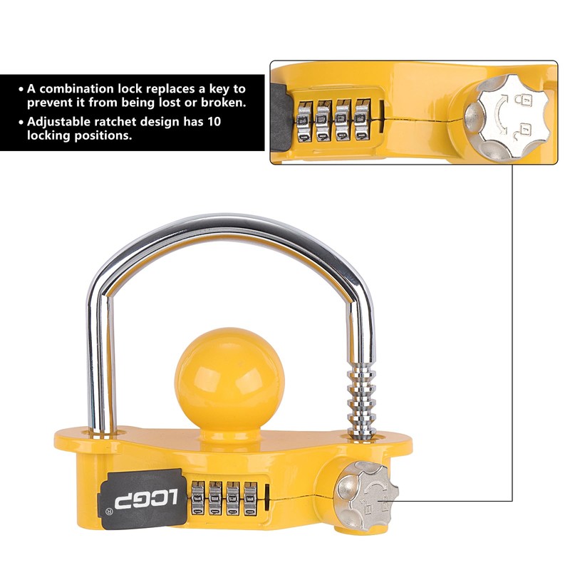 LCGP Yellow Trailer Hitch Lock with Combination Lock, Fits 1-7/8,2