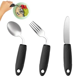 3-Piece Adaptive Utensils Set - 42° Angled Parkinsons Utensils, Weighted Utensils for Tremors and Parkinsons Patients, Easy Grip Weighted Silverware for Hand Tremors (Black: Right-handed)
