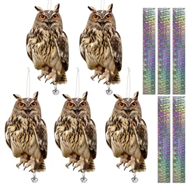 Lifreer Woodpecker Bird Scare Devices, 5PCS Owl Shape Reflective Deterrents Owl Hanging Decoration Woodpecker Control Device to Keep Birds Away from Garden Patio Windows