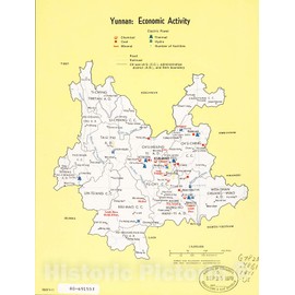 Historic 1971 Wall Map - Yunnan, Economic Activity. 18in x 24in