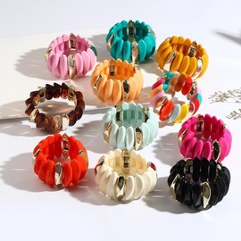 Chunky Acrylic Cuff Bangle Bracelet for Women Stretch Bangle Colorful Geometric Resin Acetate Beads Wide Wristband Resin Wrap Bracelet Statement Vintage Jewelry for Women vacation outfits (Black)