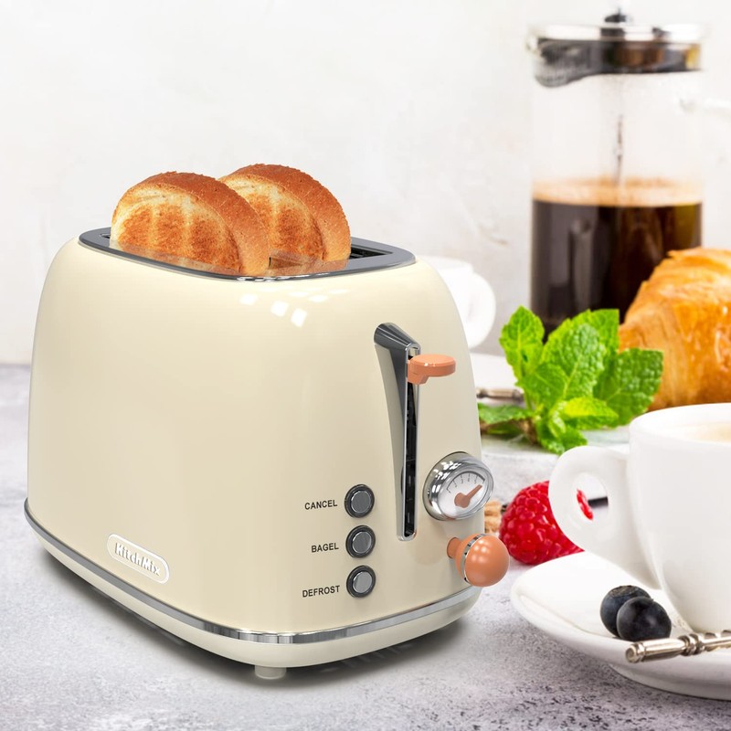Toaster 2 slice, KitchMix Retro Stainless Steel Toaster with 6