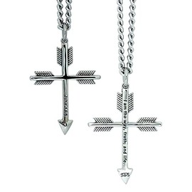 Shields of Strength Men’s Stainless Steel Arrow Cross Necklace John 14 Bible Verse Truth Target Forgiveness Hope Faith Inscribed Verse Everyday Wear