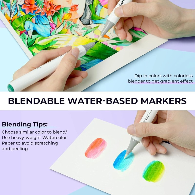 Ohuhu Markers 60 Colors Water-based Chisel & Brush Art Markers